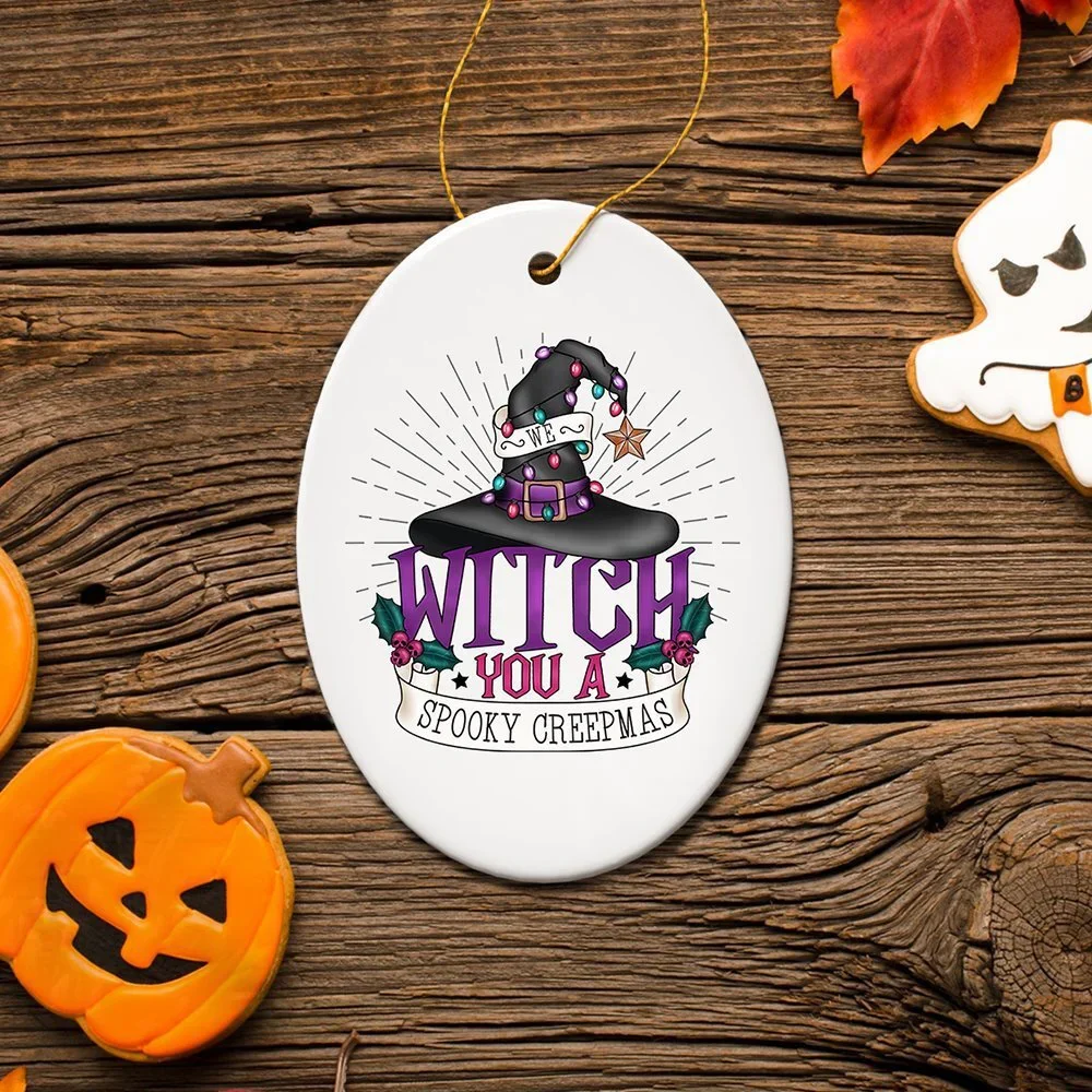 We Witch You a Spooky Creepmas Ornament, Whimsical Halloween Christmas Decorati